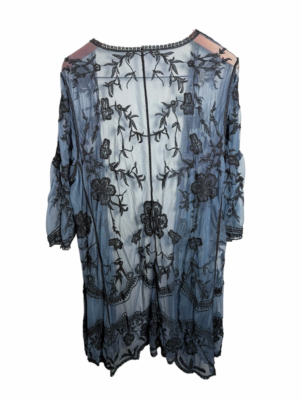 Sheer Lace Kimono Duster in Black and Slate - Picture 3 of 6
